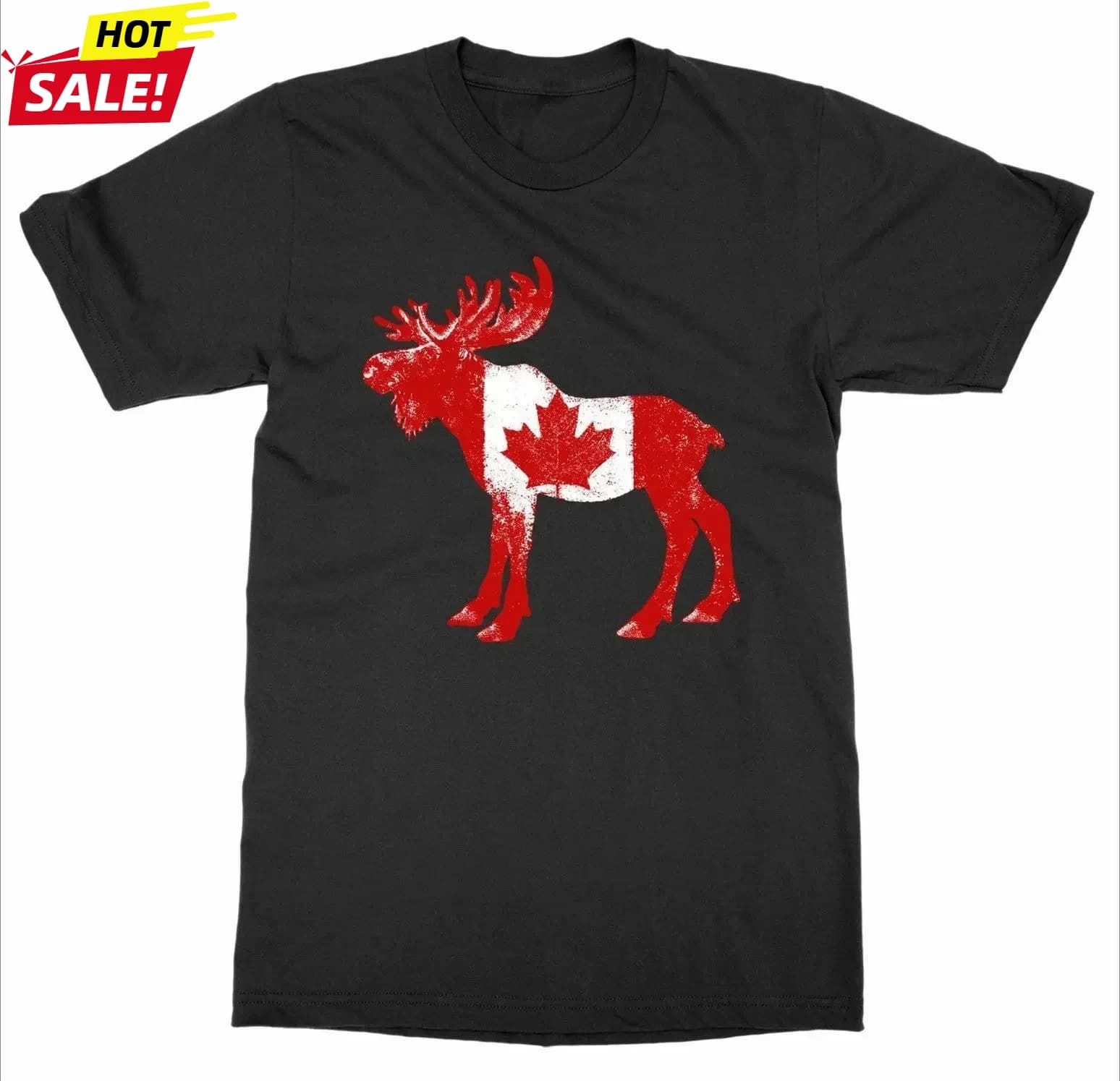 Fashion Design Canada Flag In Moose Printed T-Shirt 100% Cotton O-Neck Short Sleeve Summer Casual Mens T-shirt Streetwear