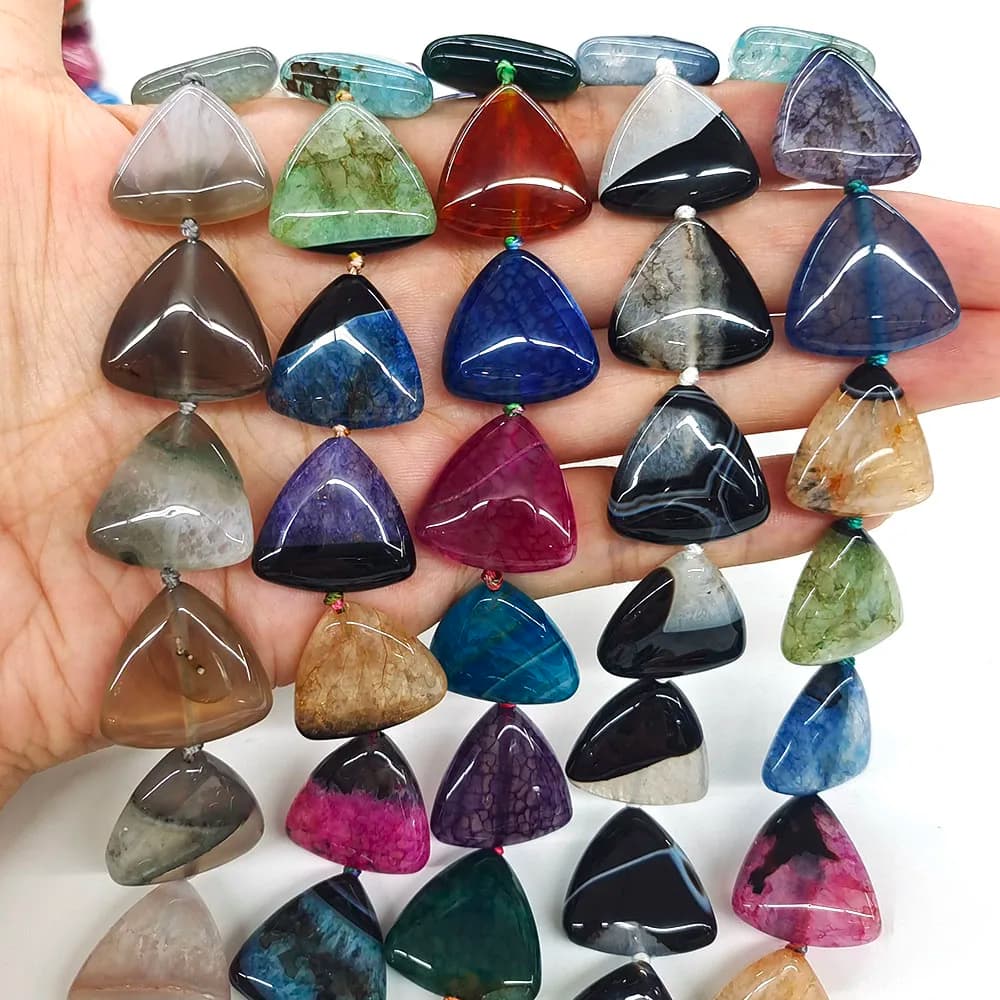 20mm Triangle Shape Natural Gem Uruguayan Agates Crystal Quartz With Hole Stones For DIY Jewelry Making Accessories 20pcs/Strand