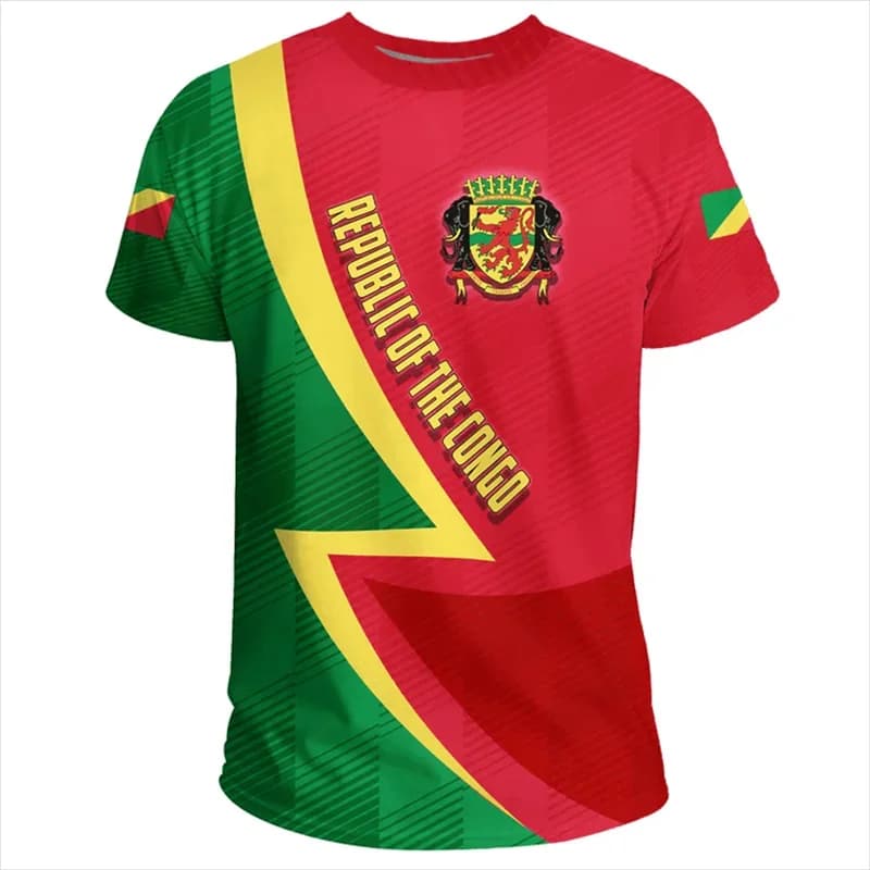 Democratic Republic of The Congo Flag 3D Printed T Shirt Men National Emblem Graphic Tee Summer Short Sleeve Street Sports Tops