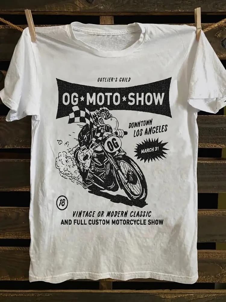 Vintage Motorcycle Racing Graphic with Laguna Race Track&Motorcycle Number 19 Design-100% cotton printed men's T-shirt.