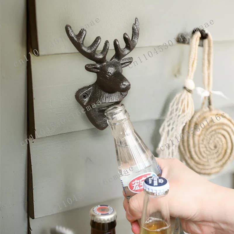 Nordic retro wrought iron deer head cow head bottle  beer bottle opener creative   wall hanging