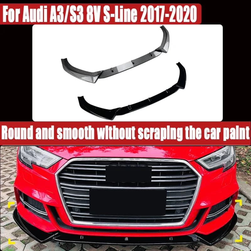 For Audi A3/S3 8V S-Line 2017-2020, Front Lip / Chin Spoiler Front Bumper Splitter, Sporty Upgrade, Direct Fit.