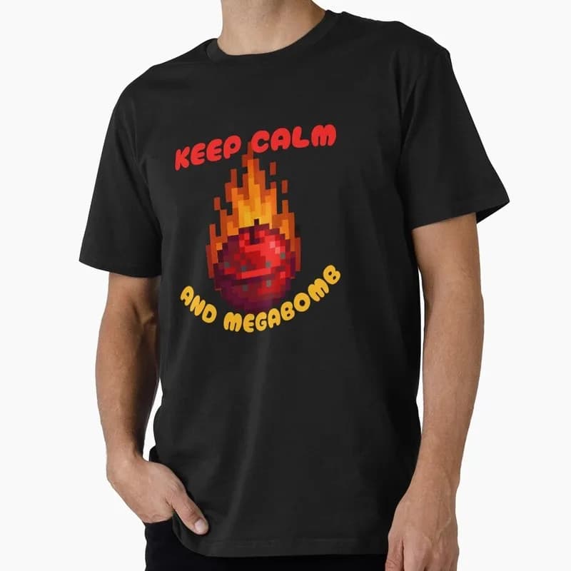 Keep Calm and Megabomb Stardew valley Cute Cartoon RPG Video game Gift T Shirt for Gamer Short sleeve Graphic Clothes