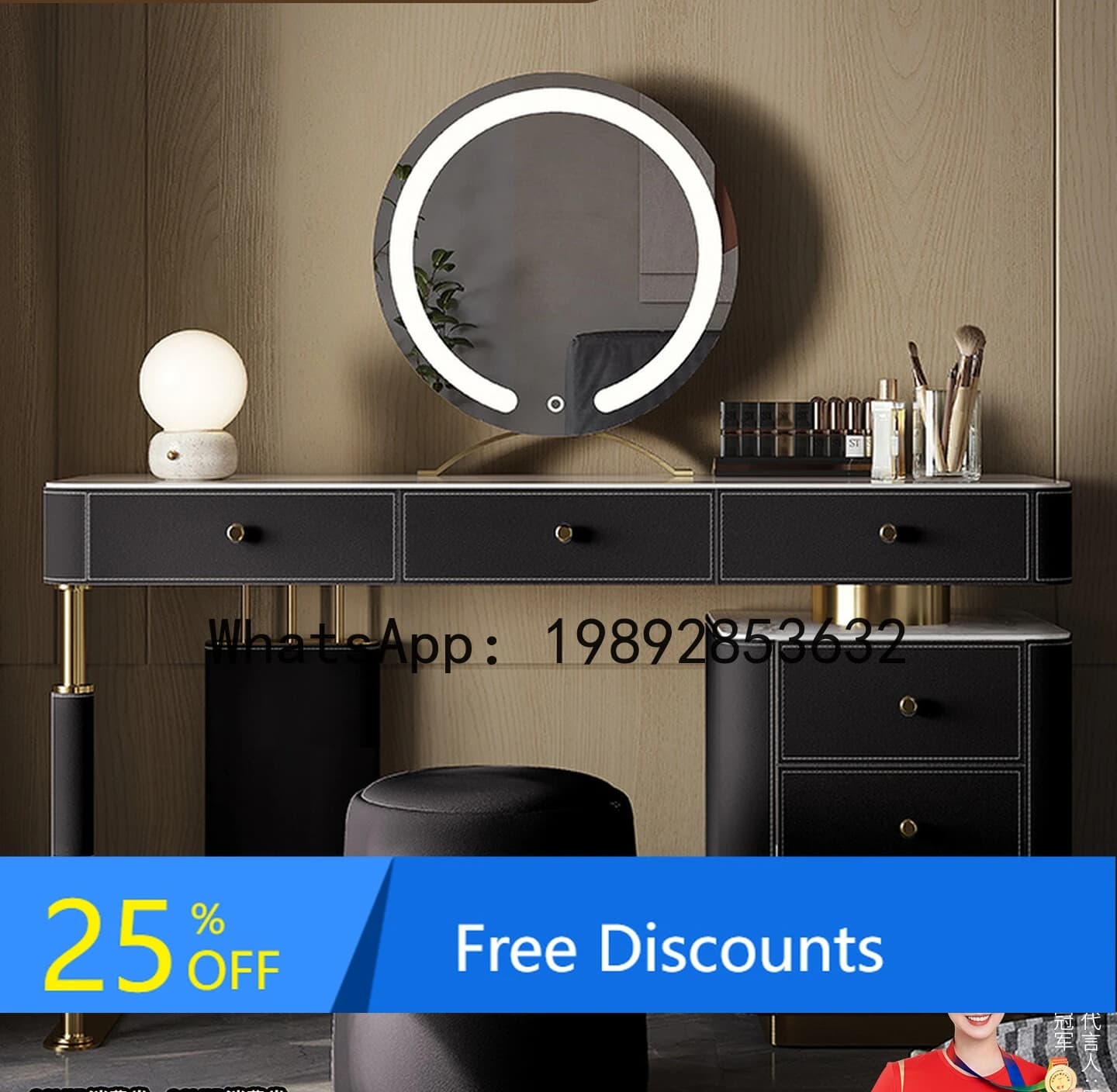 LYY Bedside Table and Vanity Set Saddle Leather Dressing Table Modern Bedroom Light Luxury High-End Feel Rock Board Storage