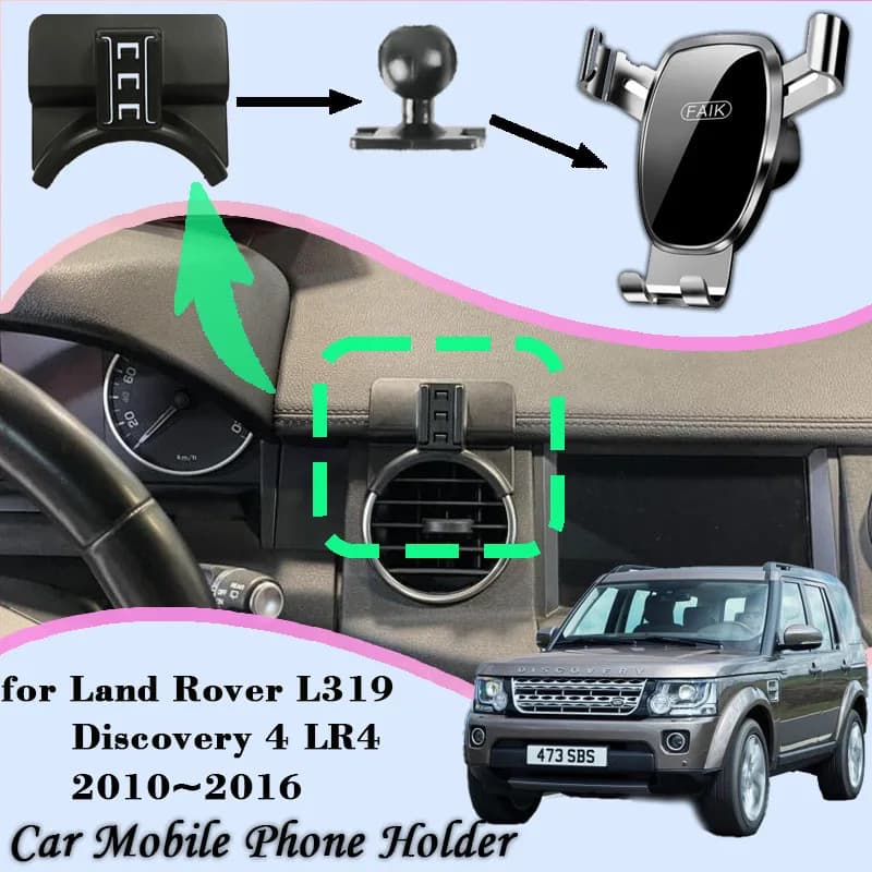 Car Mobile Phone Holder For Land Rover Discovery 4 L319 LR4 2010~2016 360°Rotating GPS Bracket Gravity Mount Support Accessories