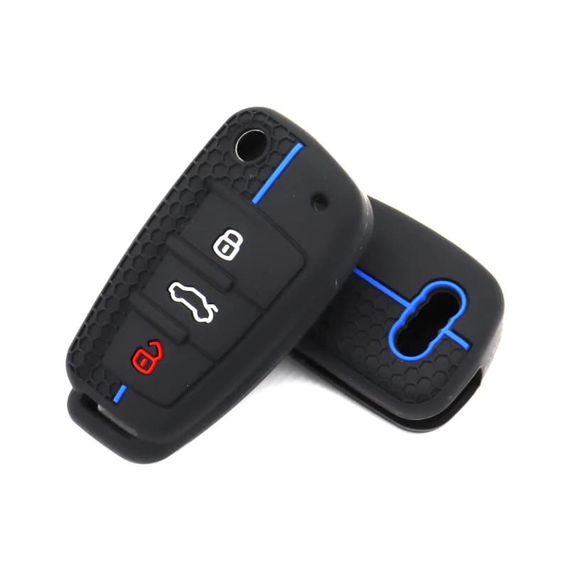 Silicone Car Key Case for Audi A3 A4L A6L TT - 3-Button Foldable Type, Semi-Honeycomb Design, Protective Key Pouch Accessories