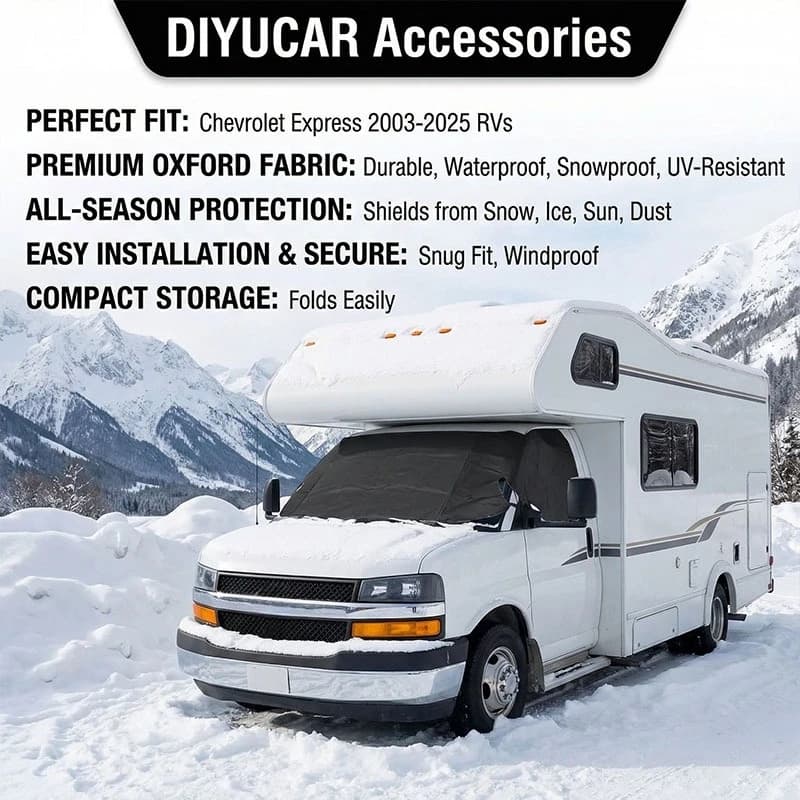 Windshield Snow Cover For Chevrolet Express Class C RV Motorhome Black Oxford Cloth Frost Protector Car Accessories