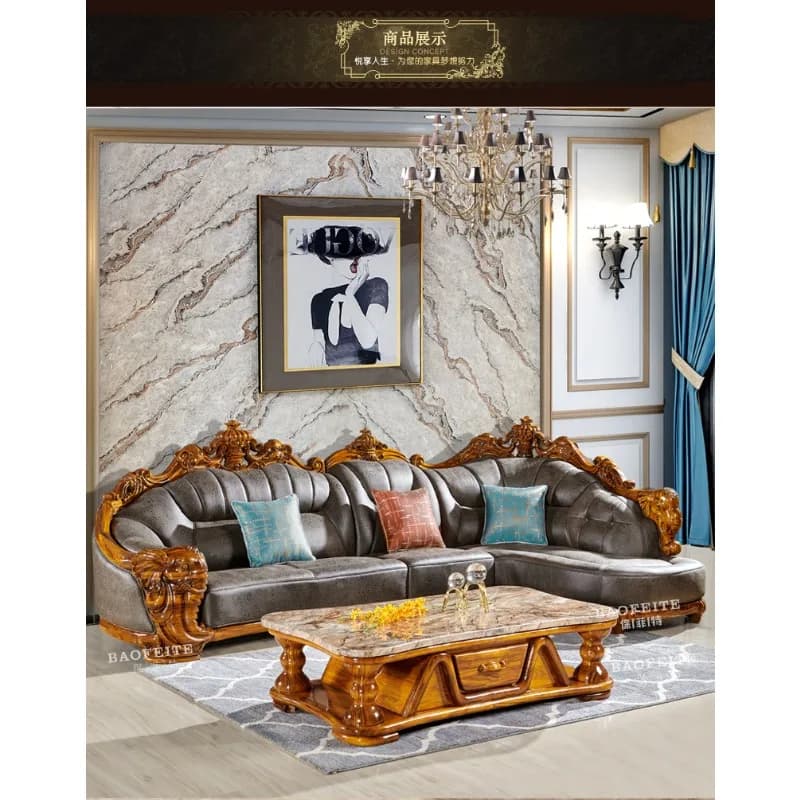 SA-20 Solid wood European leather sofa Ebony wood log living room furniture Concubine couch Elephant corner sofa