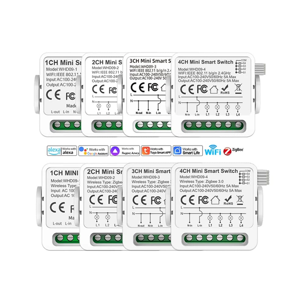 5pcs 1/2/3/4 Gang TY Wireless Connectivity Zigbee Smart Light Wireless Remote Control Breaker Switch Module Relay Home