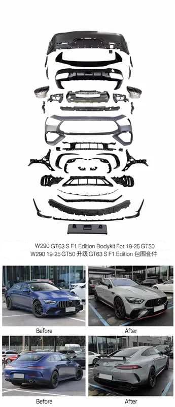For W290 GT63 S F1 Edition Bodykit for 2019-2025 GT50 Vehicles PP Material Body Kit Front Bumper Rear Bumper Facelift Body Parts