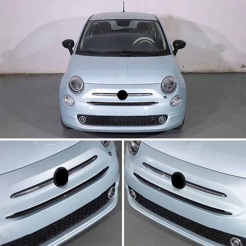1PCS ABS Carbon Style Car Front Center Grill Strip Decorative Trim Molding Kit Accessories For Fiat 500 2016-2024
