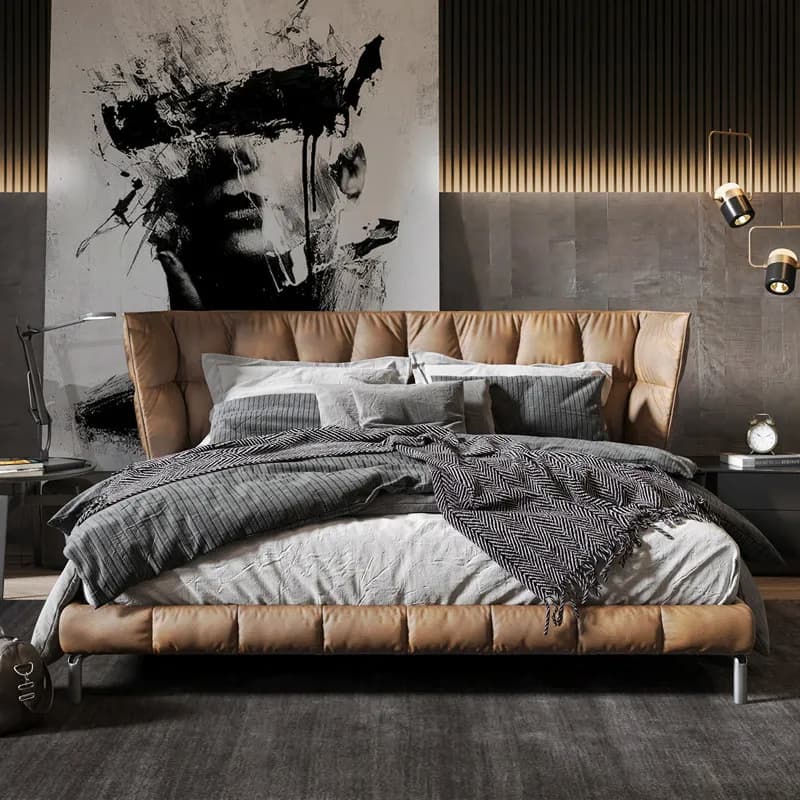 Brown Luxury Double Bed Couples Base Elegant Frame Modern Double Bed Size Adults Wooden Cama Matrimonial Furniture For Home