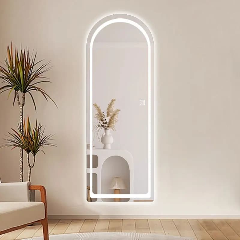 Wall Hanging Arched Led Wall Mirror Smart Bedroom Full Mirror Ins Wind Luminous Fitting Mirror with Light