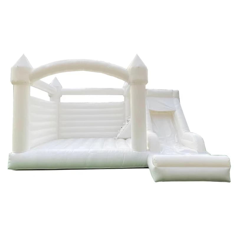 Pure white jumping inflatable bounce house bouncy castle with outdoor children's slide for wedding parties