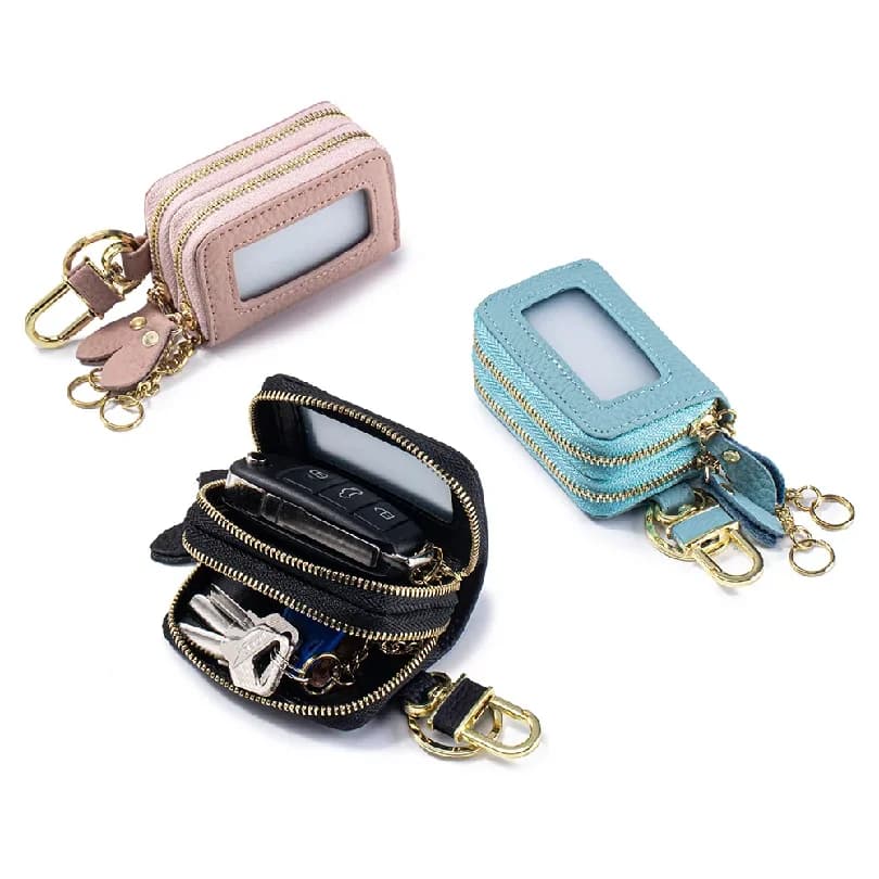New Unisex Genuine Leather Keybag Men Car Key Organizer Female Double Zipper Key Case Fashion Large Capacity Keychain Wallet