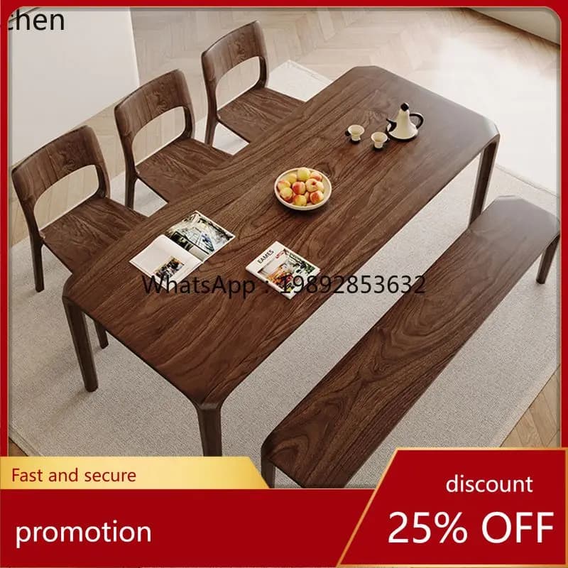 HT North American Black Walnut Dining Table Rectangular Light Luxury Simple Modern Household Dining Natural Wood Desk Furniture
