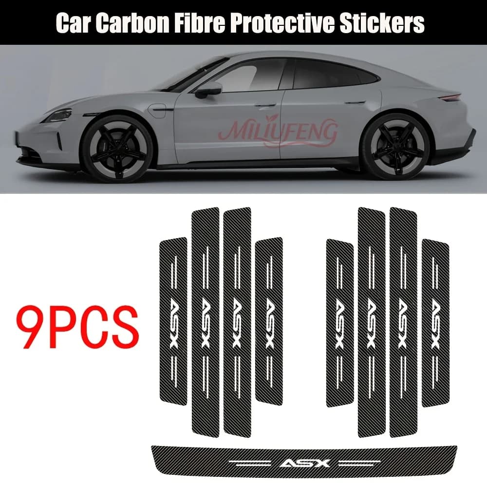 9PCS Car Threshold Carbon Fiber Protective Stickers Rear Trunk Protector Strips for Mitsubishi ASX Automobile Accessories