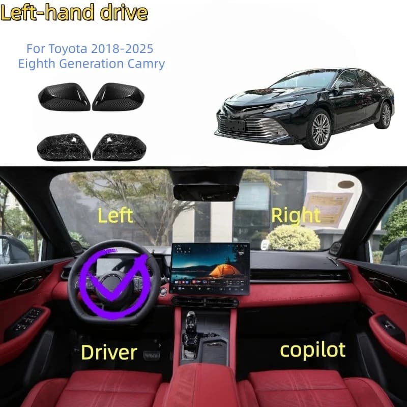 For Toyota 2018-2025 Eighth Generation Camry (Carbon Texture/Forged Texture) Adhesive Rearview Mirror Housing for Customization