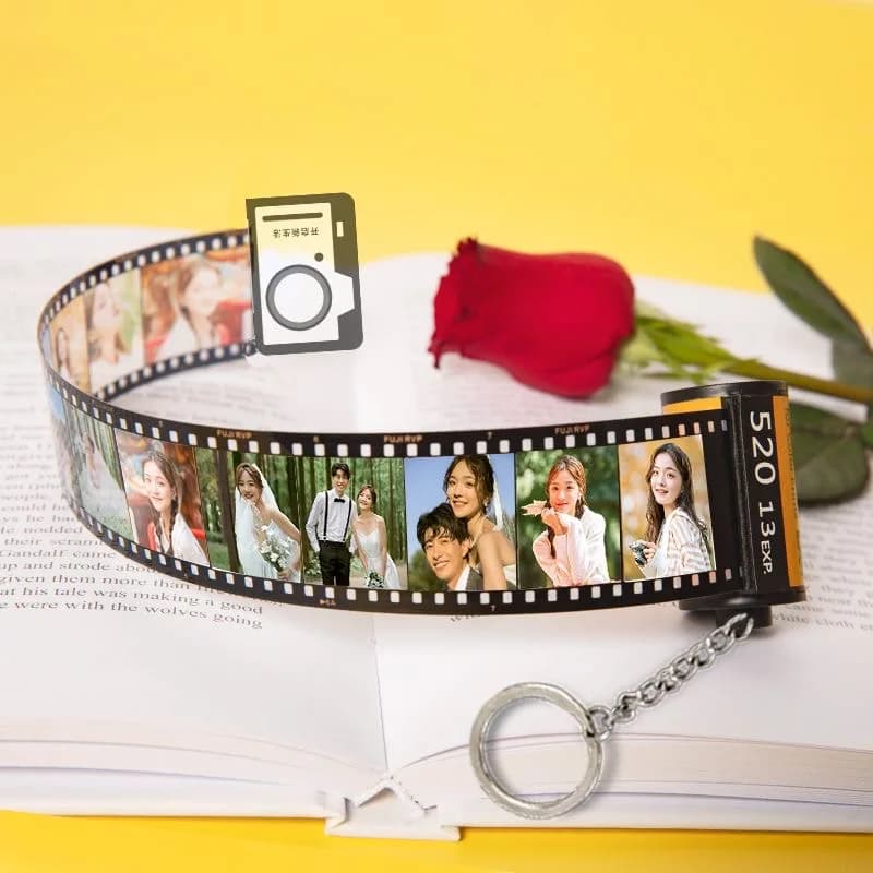 Custom Camera Film Roll Keychain Album 25 Photos Memorial Photo Albums Ribbon Gift Box Vintage Couple Pictures Album Present