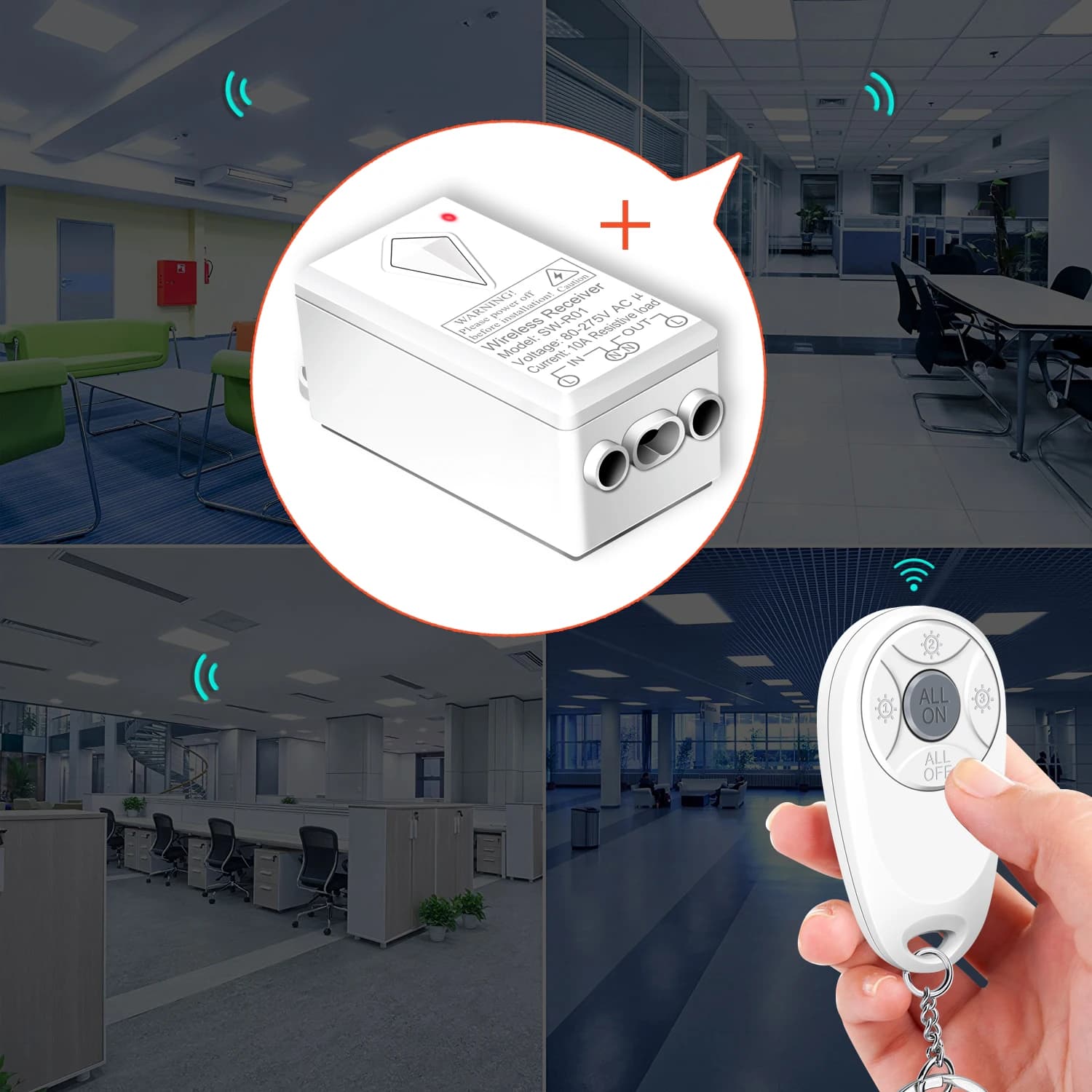 3pcs Control 3 Lights in 1 Remote IP66 Wireless LED Light Switch Kit with 1000W Max Current 10A Receiver Wireless Switch Light
