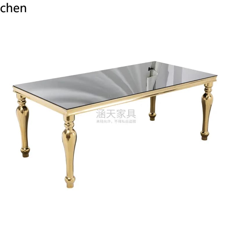 YY- Tempered Glass Stainless Steel Flower Vase Foot Dining Table 100*200*75CM Hotel Wedding Dining Table