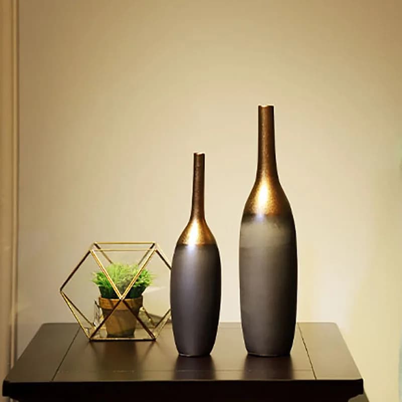 Vase Decoration Arrangement Living Room Porch Metal Glaze Creative Decorative Modern Home Vintage Decor Flower Pot Ceramics
