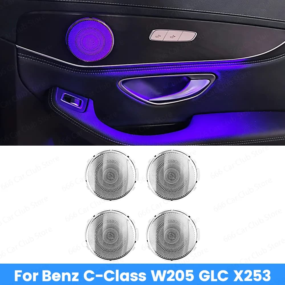 64 Colours LED Car Door Luminous Speaker Cover For Mercedes Benz W205 X253 W213 W238 Coupe Sound Metal Decoratio Ambient Light