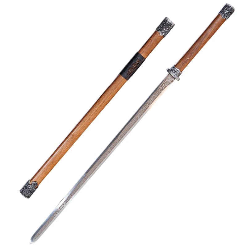 Golden Orchid Tang Sword Manganese Steel Alloy Fittings Natural Solid Wood Scabbard Black Cord Wrap Chinese Straight Tang Jian