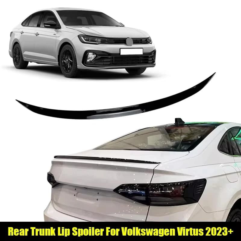 120CM Gloss Black Soft Rubber Rear Trunk Spoiler Lip Splitter 5D Carbon Look For Volkswagen Virtus 2023+