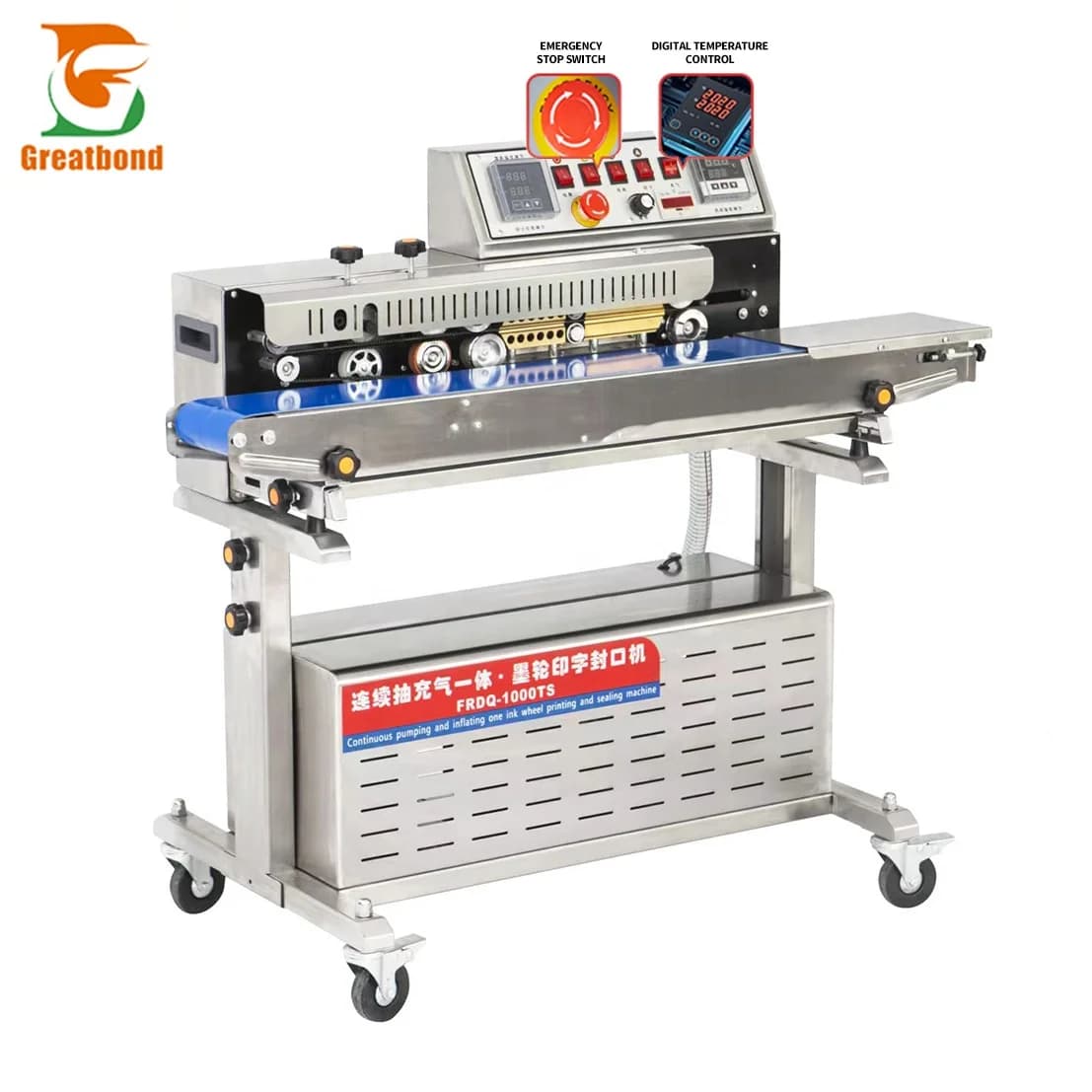 Commercial Pneumatic Plastic Bag Sealer Potato Chips Ink Roller Print Wheel Date Horizontal Gas Flushing Vacuum Sealing Machine