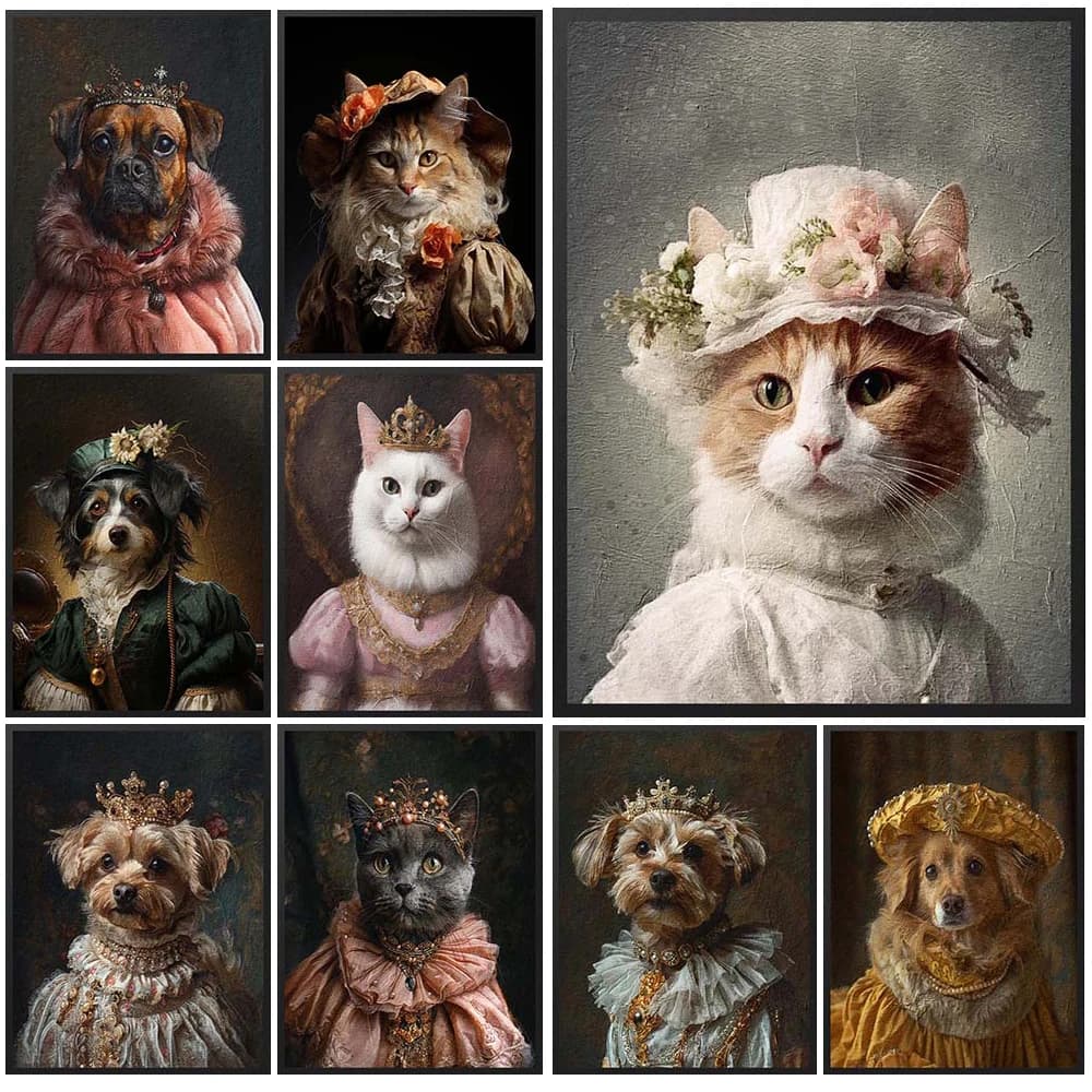 Custom Cat Princess Royal Vintage Portrait Wall Pictures For Living Room Poster Wall Art Canvas Painting Home Decor Unframed