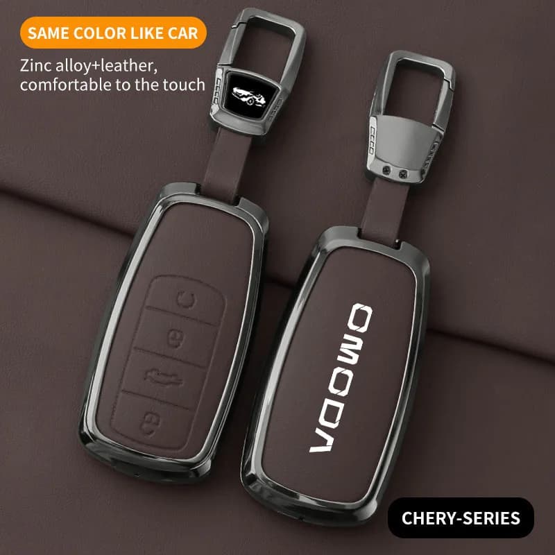 Leather Car Key Case Cover for Chery Omoda C5 E5 C9 Omoda 5 9 EV PHEV 2024 2025 Protector Key Cover Keychain Car Accessories