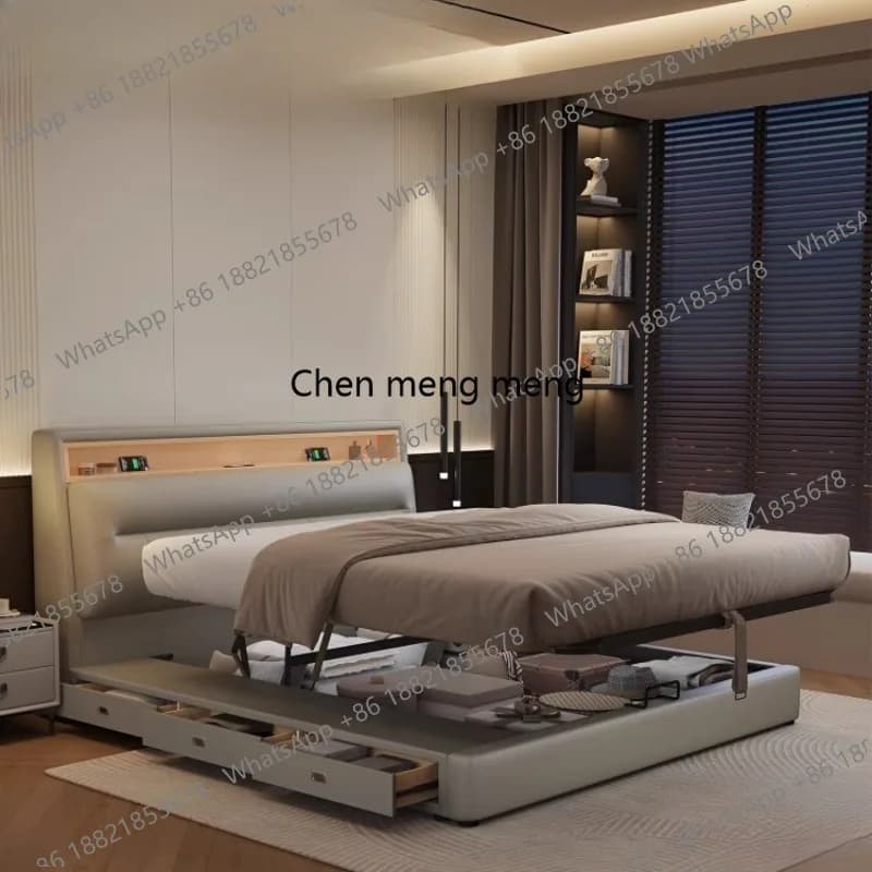 Headboard Organizer Bed Storage Shelves Queen Cream Deluxe Nightstands Bed Lounge Upholstery Muebles Para El Hogar Furnitures