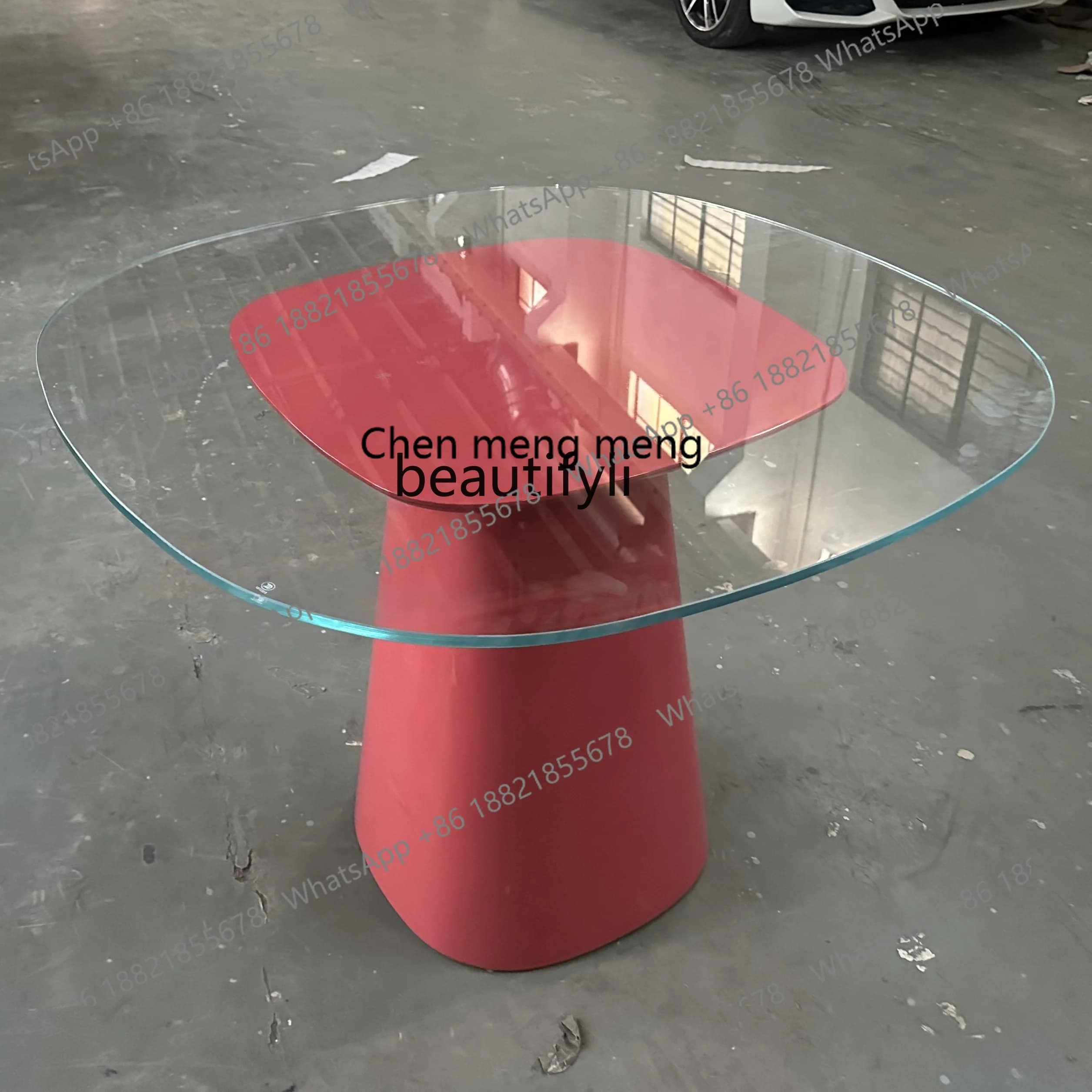 X  Minimalist small apartment balcony glass tea table, modern light luxury, painted square round, casual table