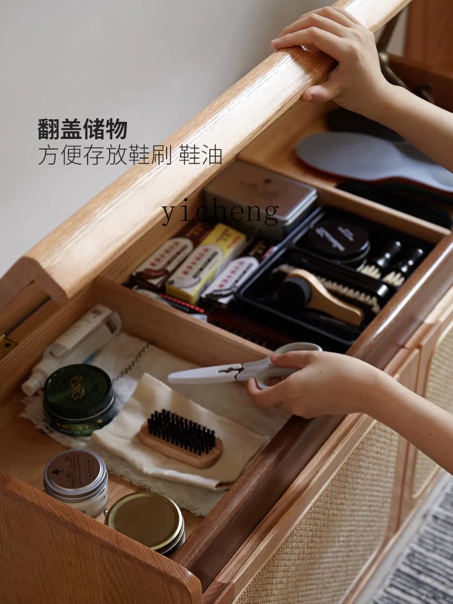 DSA  log wind shoe change stool household door shoe stool rattan shoe cabinet stool integrated storage