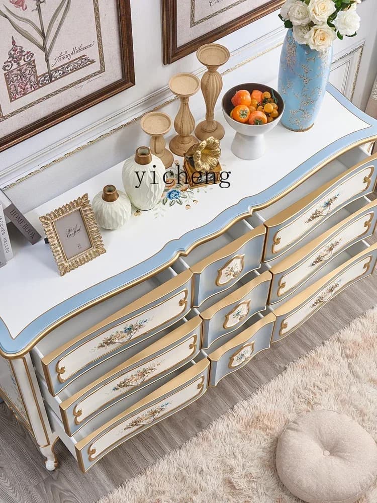 GZ-1  Bedroom TV Cabinet Bedside Locker French Light Luxury Painted Master Bedroom Solid Wood Storage Cabinet