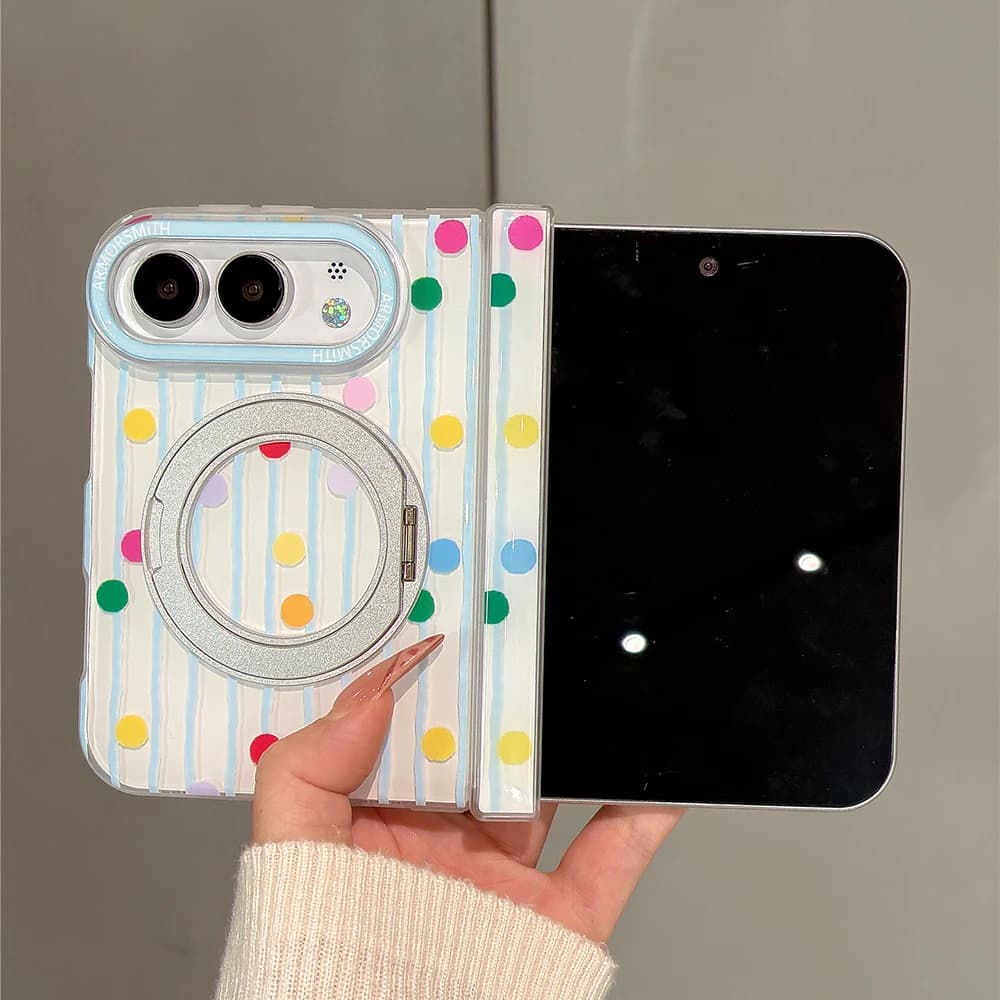 Ins Cute Polka Dot 360° Rotating Magnetic Holder Stand Shockproof Case For iPhone Duo Hard Plastic Phone Back Cover With Magsafe