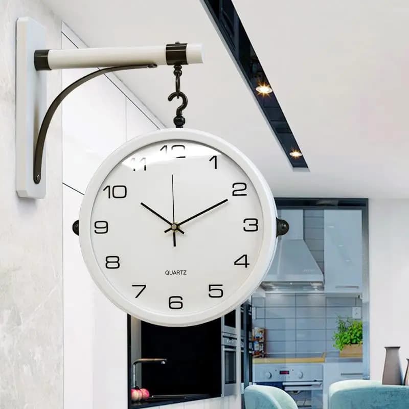 Double-Sided Modern Scandinavian Wall Clock Silent Metal Design for Living Room Clocks Luxury Dual-Face Home Office Decor