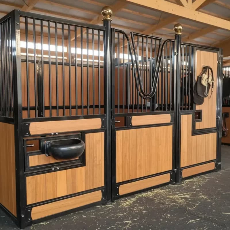 Wholesale Horse Stable Customized 2.2x4m Horse Box Stall Portable Steel Frame Bamboo Infill Sliding Door Stable
