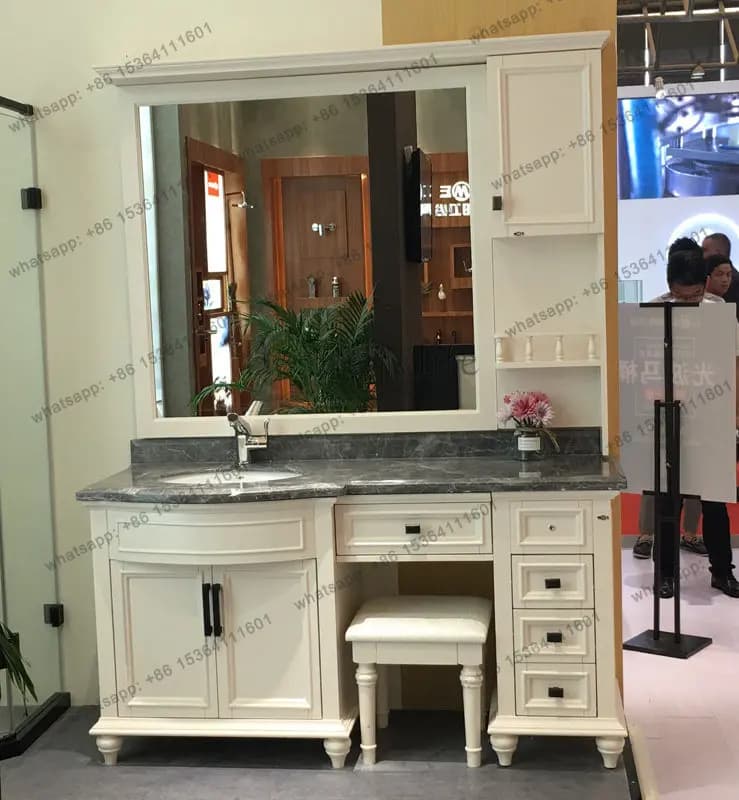 American bathroom cabinet combination solid wood washing table rock slab integrated seamless ceramic basin customization