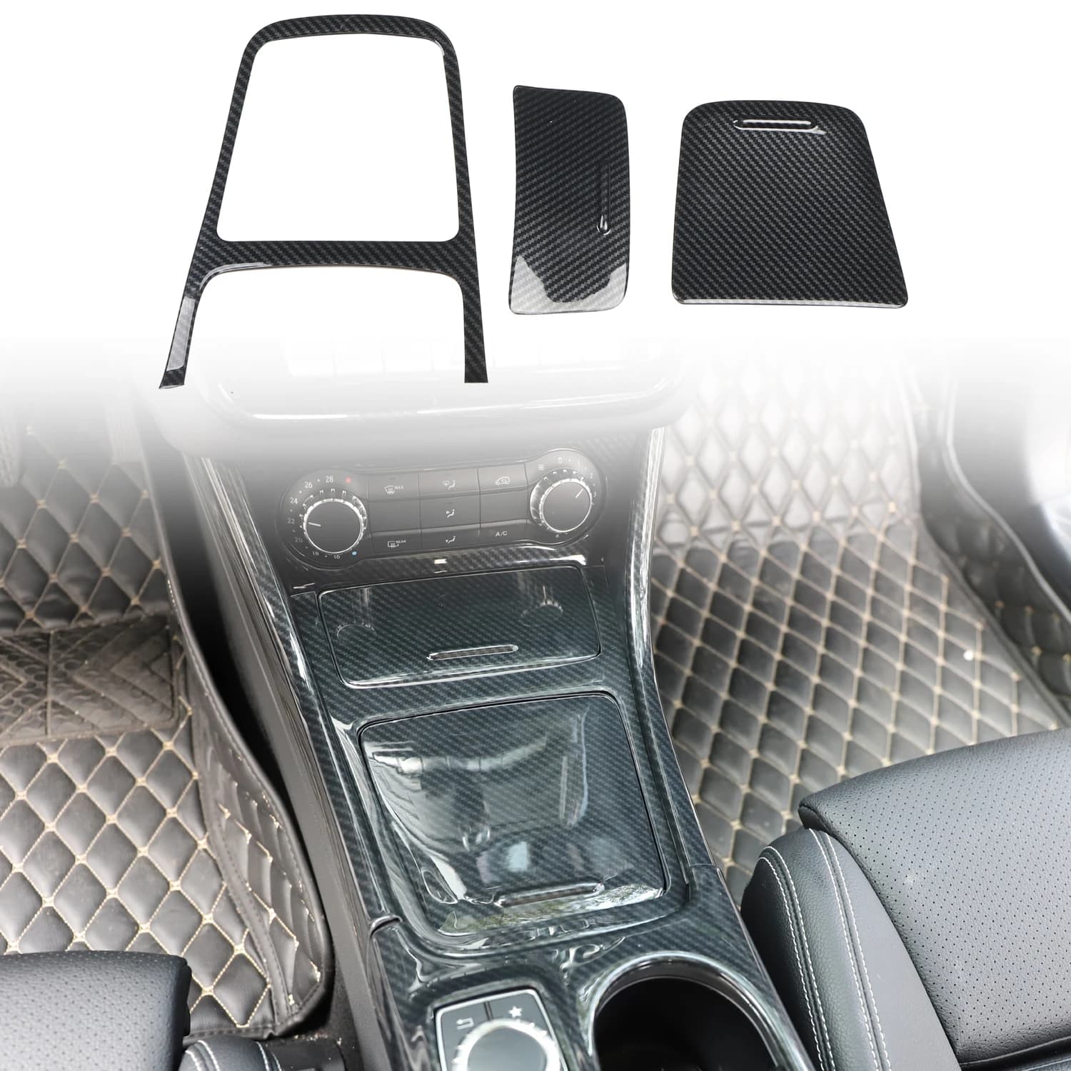 For Mercedes-Benz A-Class W176 2012-2018 CLA C117 2013-2019 Car Interior Gear Shift Panel Cover Trim ABS Carbon Black 3pcs