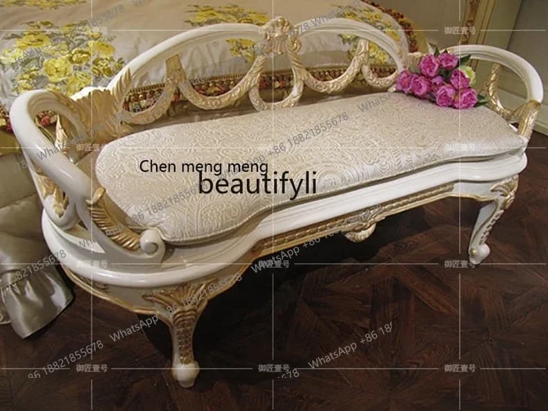 cc182European-style bedroom furniture, solid wood hand-carved fabric, bedside stool, bedroom sofa R