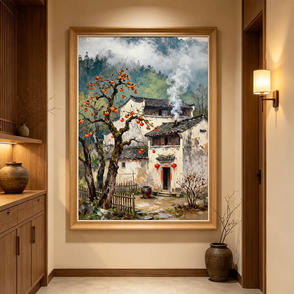 Wall Art Print Chinese Countryside Landscape Poster Persimmon Tree Canvas Painting Wall Art Picture for Dining Room Decor Gift