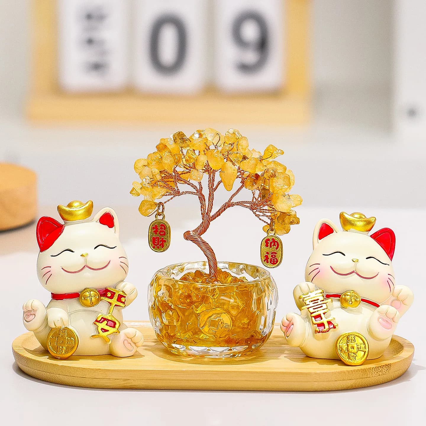 HYS Fortune Tree Living Room TV Cabinet Ornament Cartoon Cute Lucky Cat Office Desktop Ornament