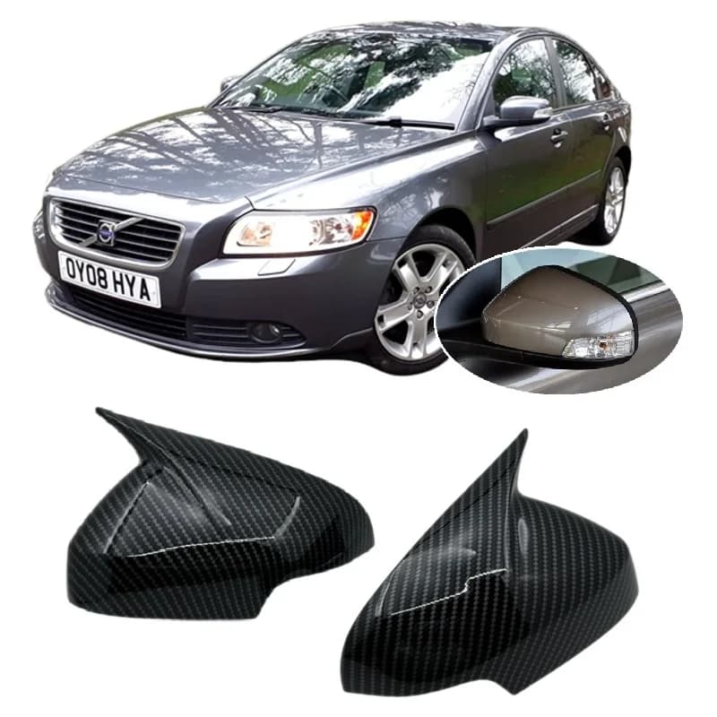 for Volvo S40 II MK2 MS 07-12 Facelift Gloss Black or Carbon Fiber Hydro-dipped Vein Horn Stylish Side Mirror Cover Stick-on Cap