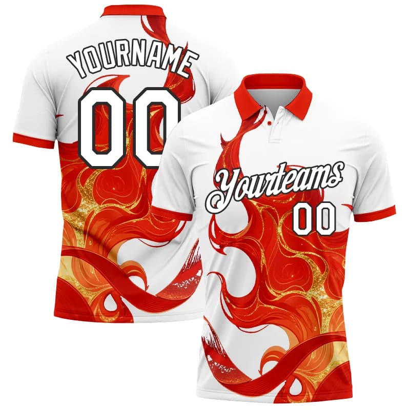 Summer Shirts Women For Men Personalized Flame Bowling Polo Shirt 3D Print Golf Shirts Custom Your Name, Number, Team Name