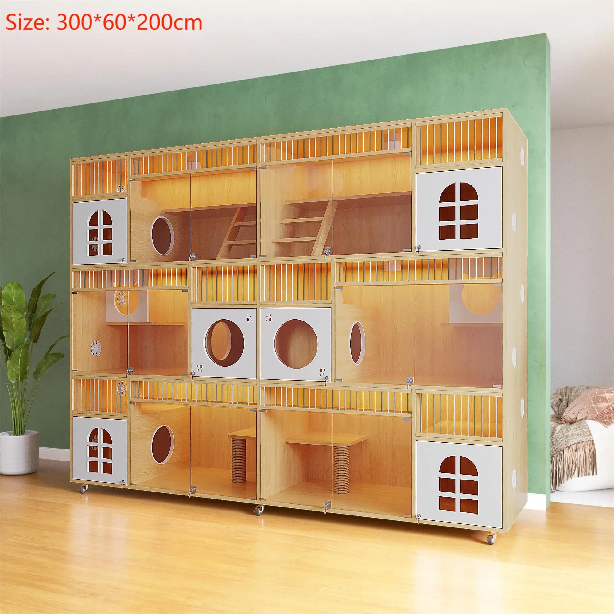 Commercial Large Luxury Solid Wooden Pet Cat House Furniture Customize Pet Shop Pet Vet Indoor Use Cat Villa Cage