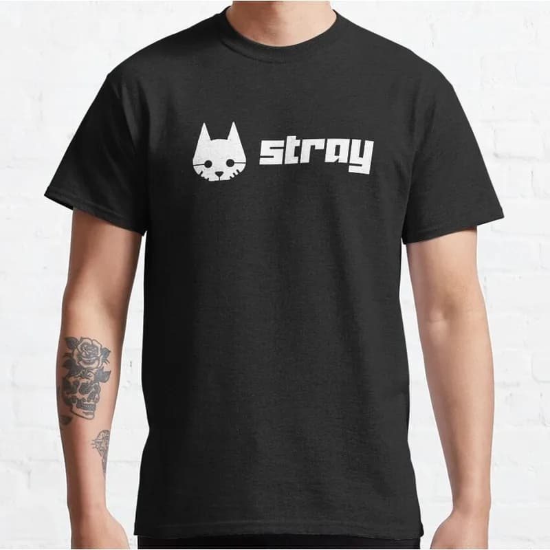 Stray Video Game Cat Graphic T‑Shirt O‑Neck Short Sleeve Unisex Tees Cyberpunk Stray Cat Print Casual Streetwear For Gamer Fans