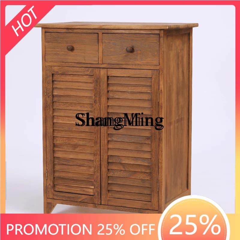 ZYYsimple pastoral retro storage  cabinet modern solid wood living room entrance breathable shoe cabinet