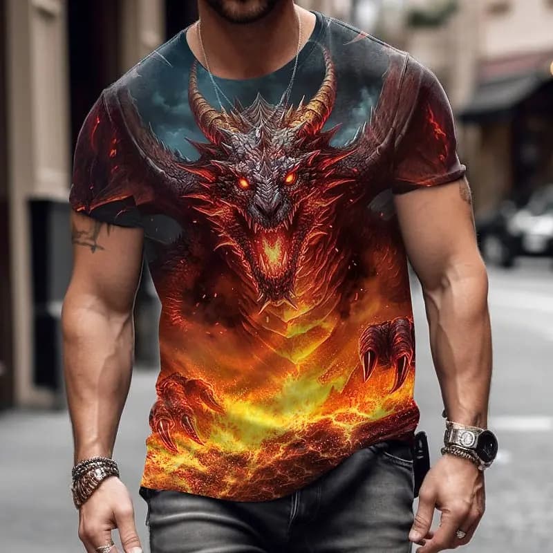 Terror 3D Dragon Pattern Men's T Shirt Casual O-neck Short Sleeve Tops Hip Hop Trend Harajuku Streetwear Funny Animal Print Tees